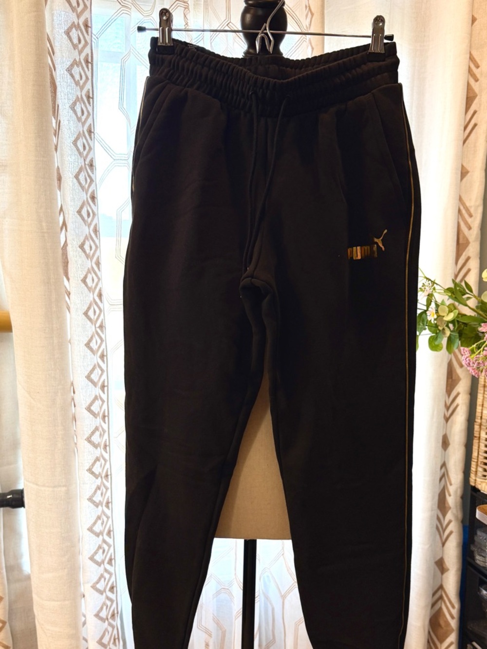 Men’s Puma Black Joggers with Gold Logo& Stripe Accents